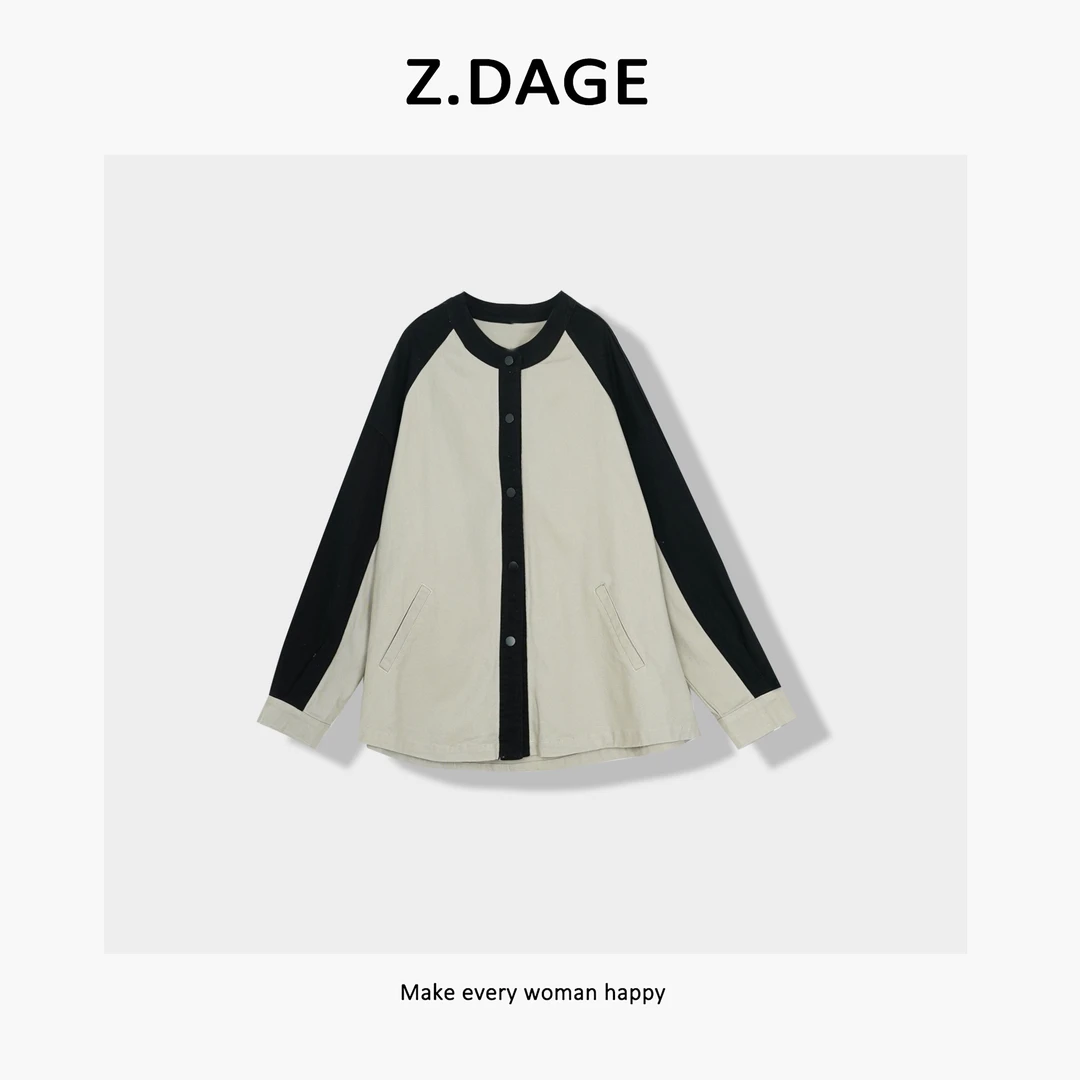 z.dage-‘新浪漫’春款时尚极简风撞色圆领开衫设计外套-53046
