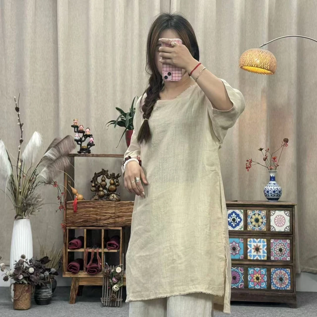 花璟与麻原创设计炒色手工拉毛圆领上衣（衣长82-90胸围130）