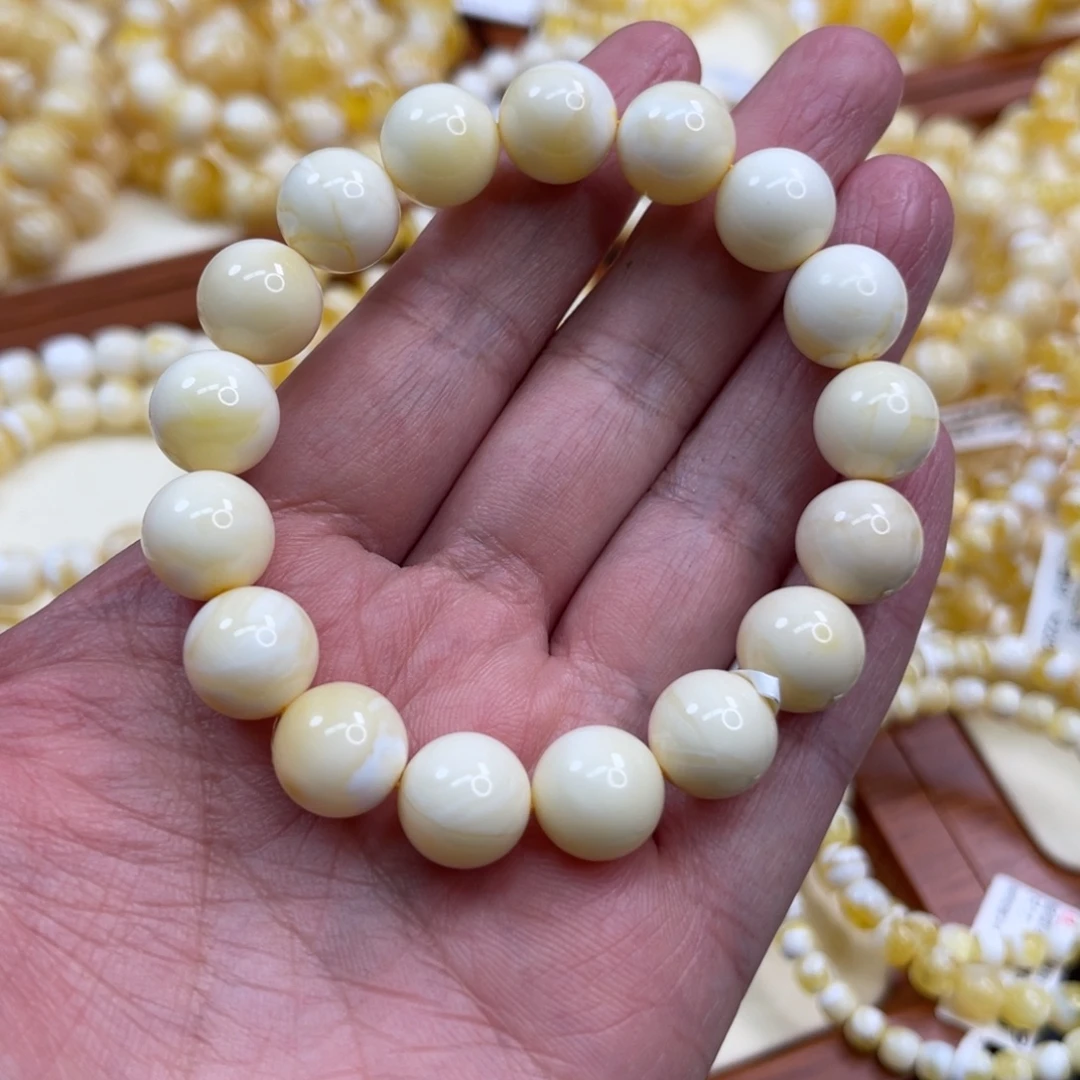 蜜蜡未镶嵌手链浓瓷白蜡圆珠手串12