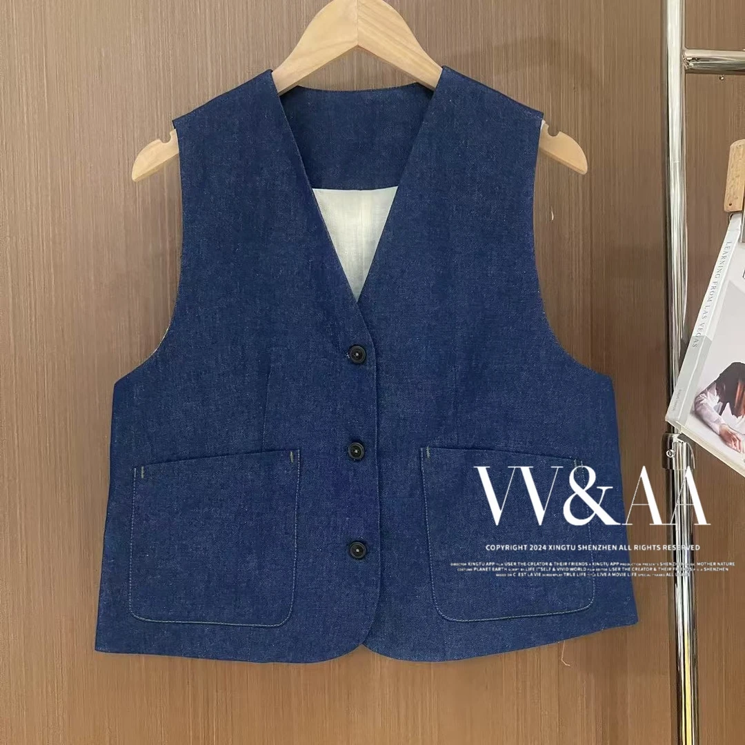 日系牛仔百搭设小众工装坎肩马夹 D4364