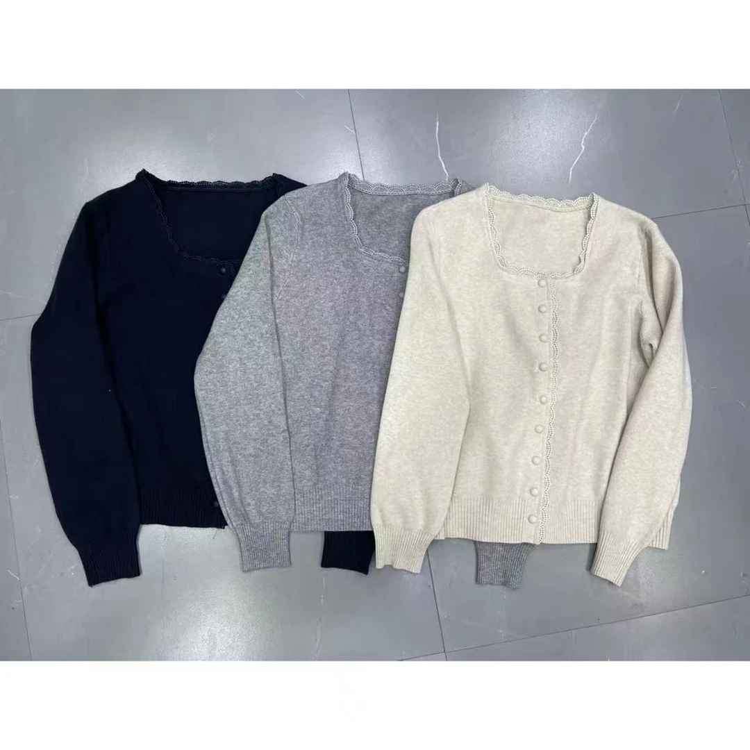 MCC小方领花边开衫