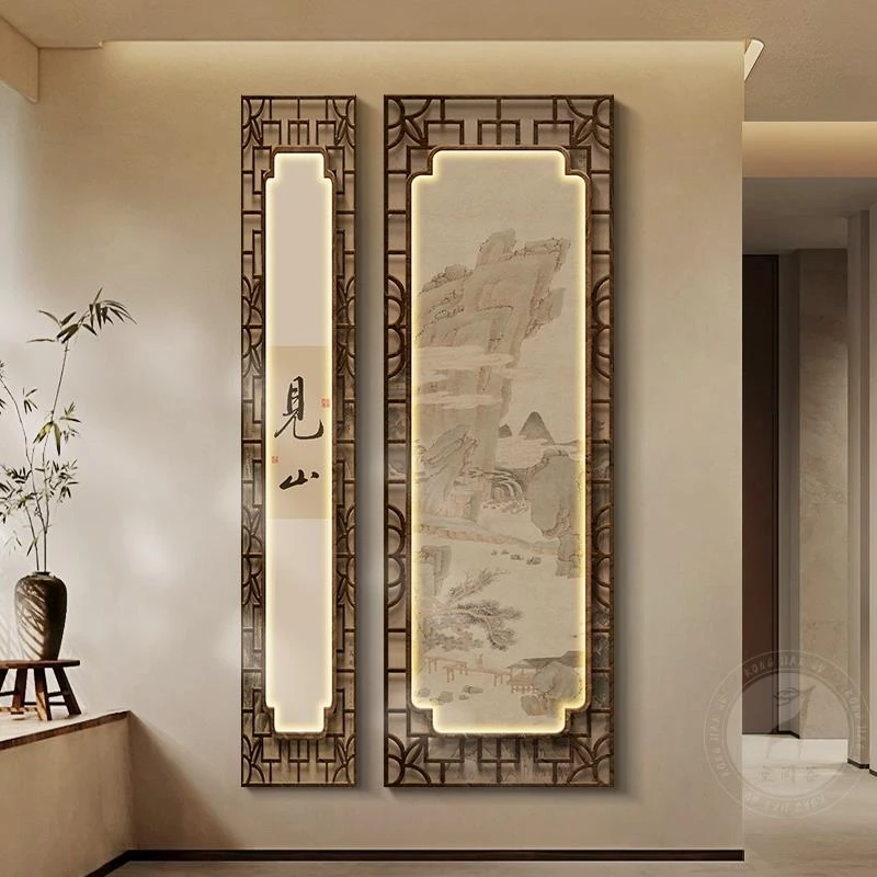 宋代美学玄关装饰画山水画走廊过道挂画侘寂风字画入户正对门壁画