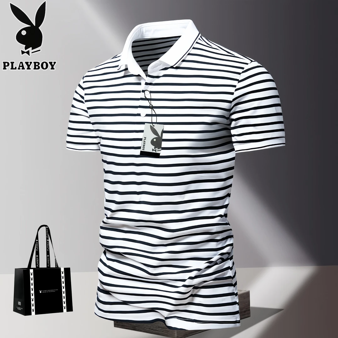 花花公子男士宽松透气POLO衫翻领短袖夏季轻奢商务修身半袖潮T恤
