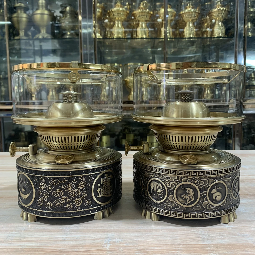 黄铜连体架空气灯立体精雕图高温煮水明火烧煮养生炉