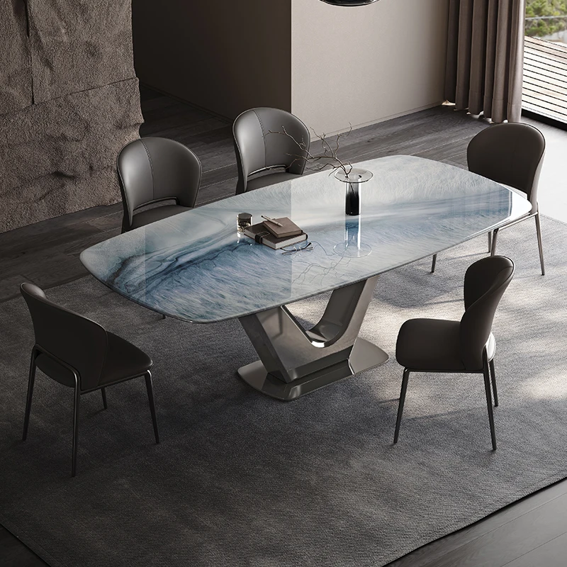 2024新款超晶石餐桌椅意式轻奢微晶石吃饭桌简约家用长方形西餐桌
