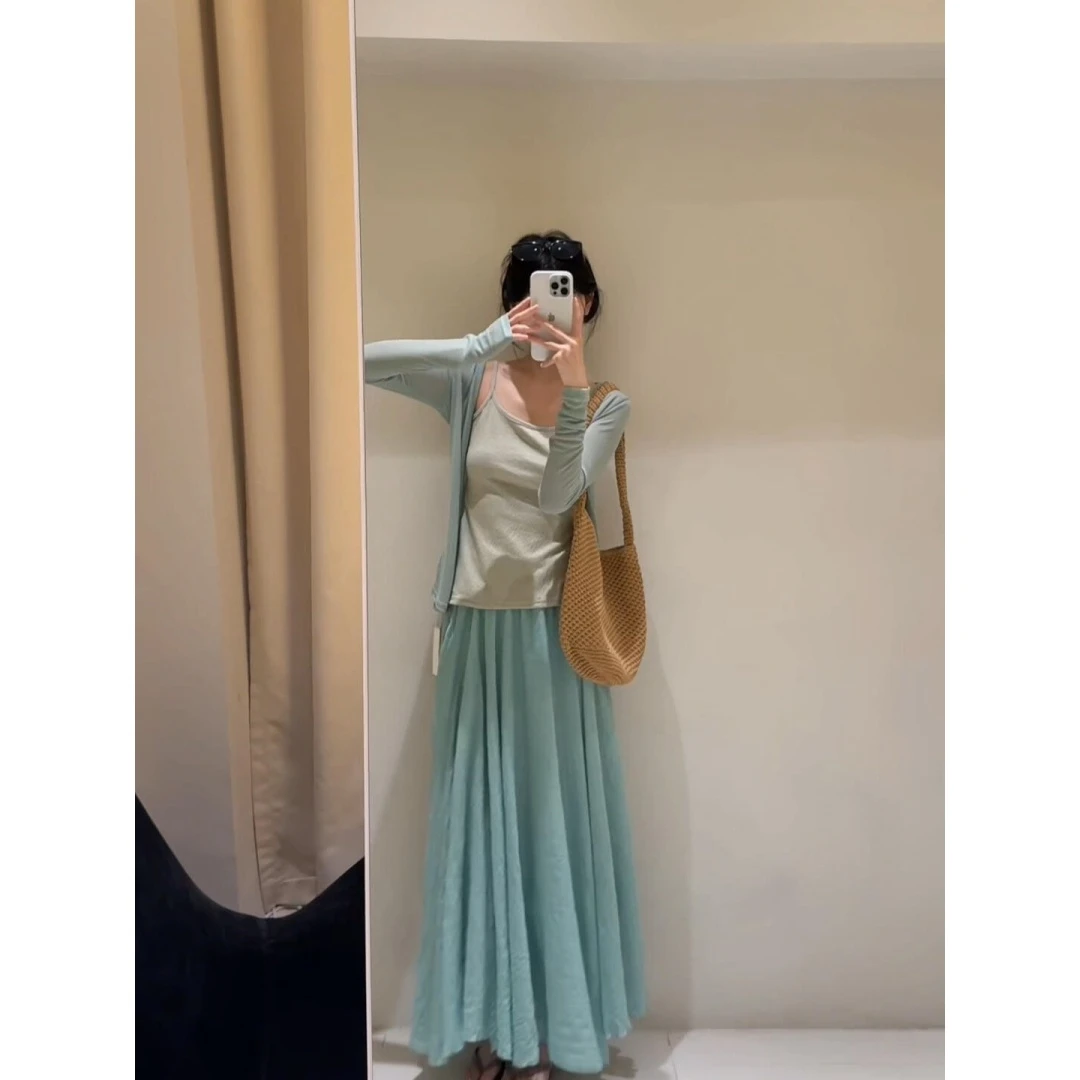 MARIE.COCO新中式清冷风禅意显白绿色套装女不规则背心开衫半身裙