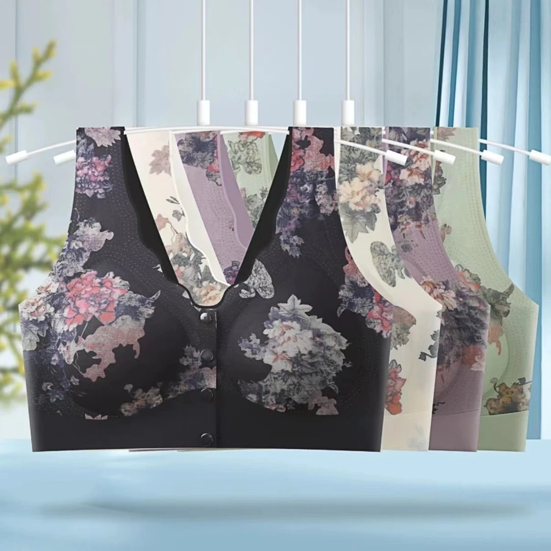 029中老年妈妈前排扣无痕花文胸