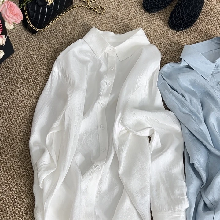 宽松型防晒衬衫设计感韩版休闲醋酸衬衣