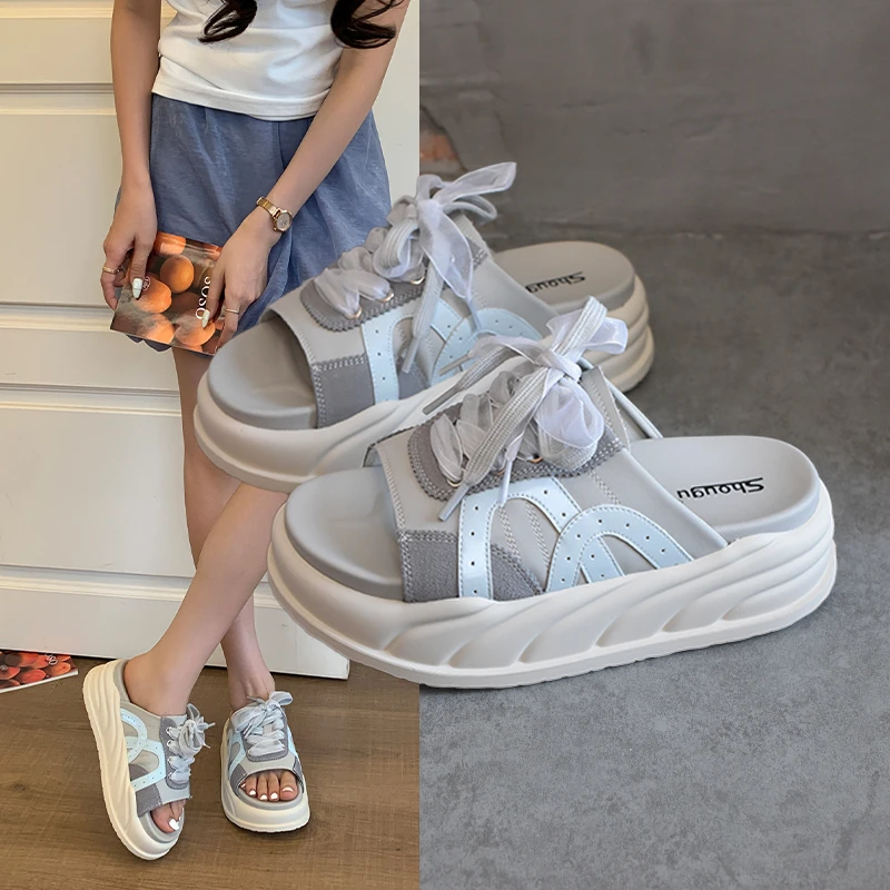 shougu/首谷2025夏季新款松糕厚底踩屎感拖鞋女系带休闲沙滩凉拖