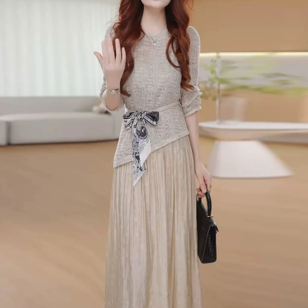 【上衣+连衣裙】早秋时尚女神修身洋气宽松气质百搭减龄两件套裙