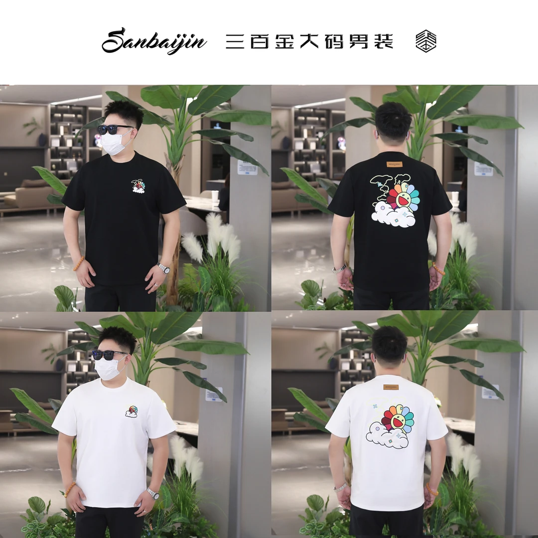 大码男装】加厚短袖欧货重工万针刺绣太阳花重磅曼巴棉1009#