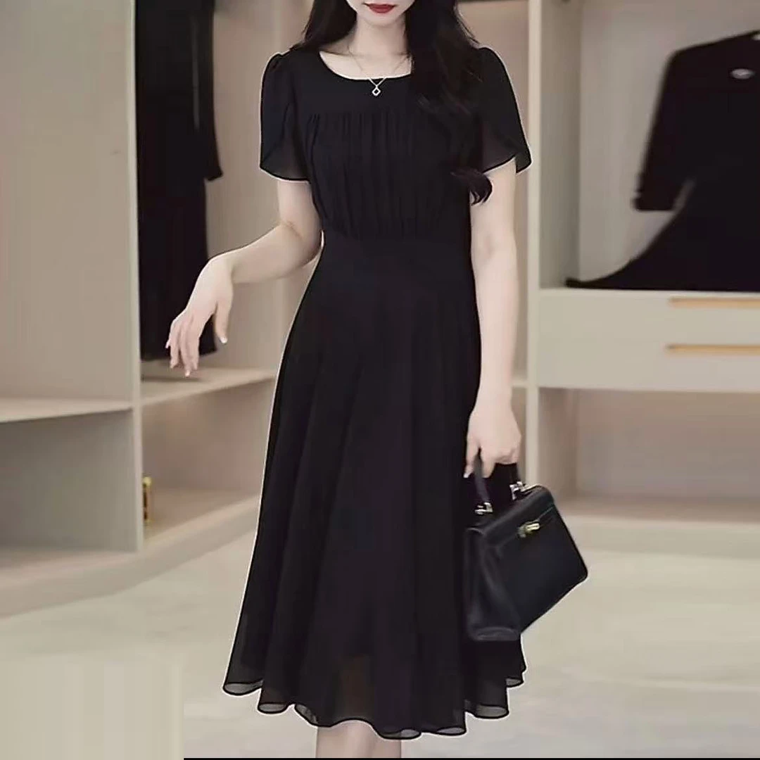 A1987 夏季气质连衣裙女显瘦收腰时尚减龄遮肉国修身A字裙子