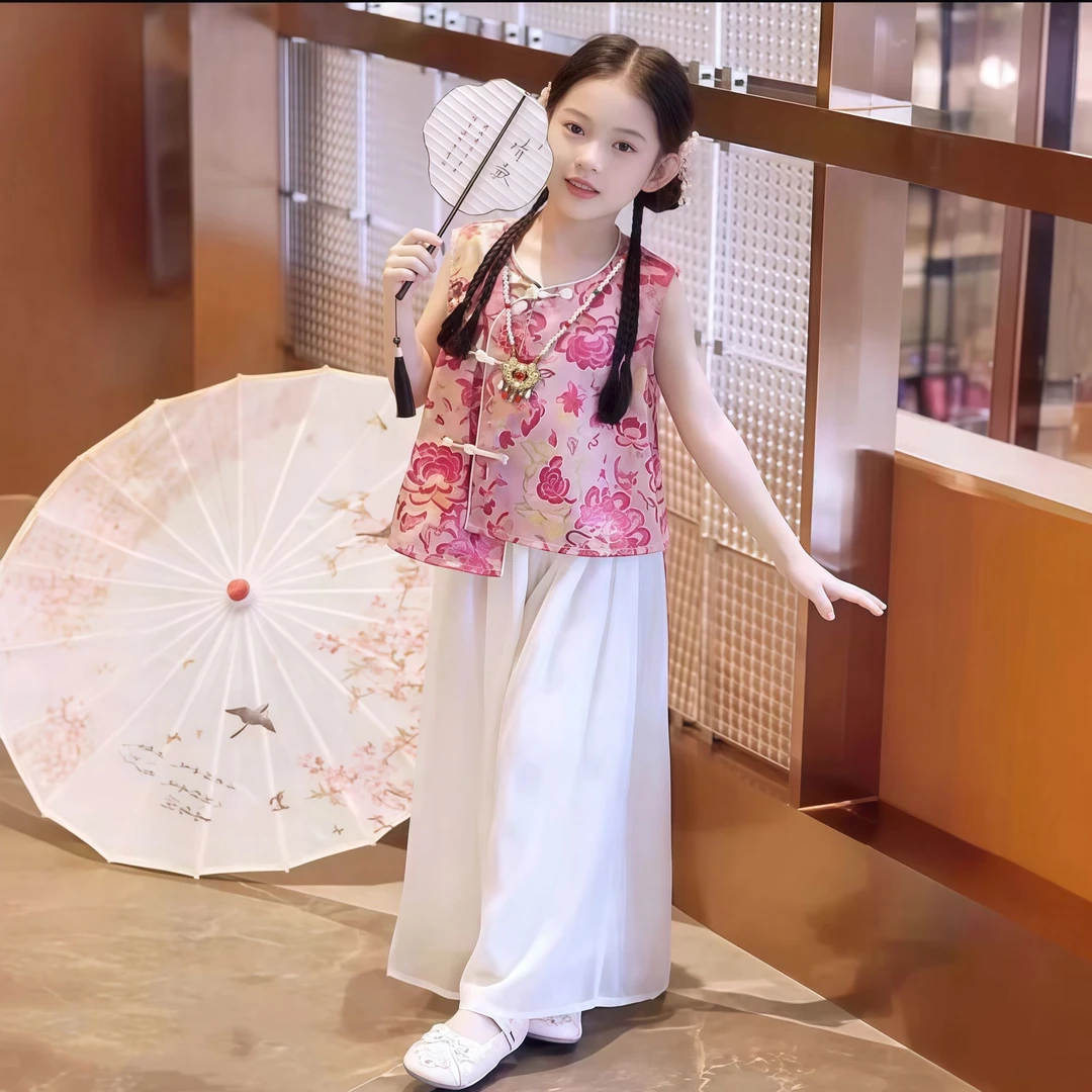 国风女童新中式无袖套装夏季2025新款儿童古风马甲两件套宝宝汉服