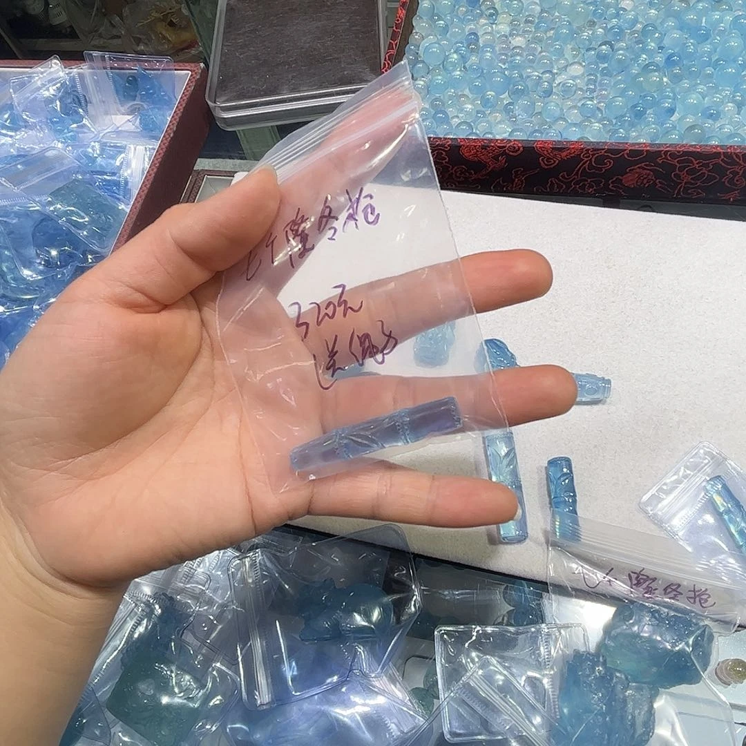 水晶珠宝半成品未镶嵌七***枪海蓝宝竹节