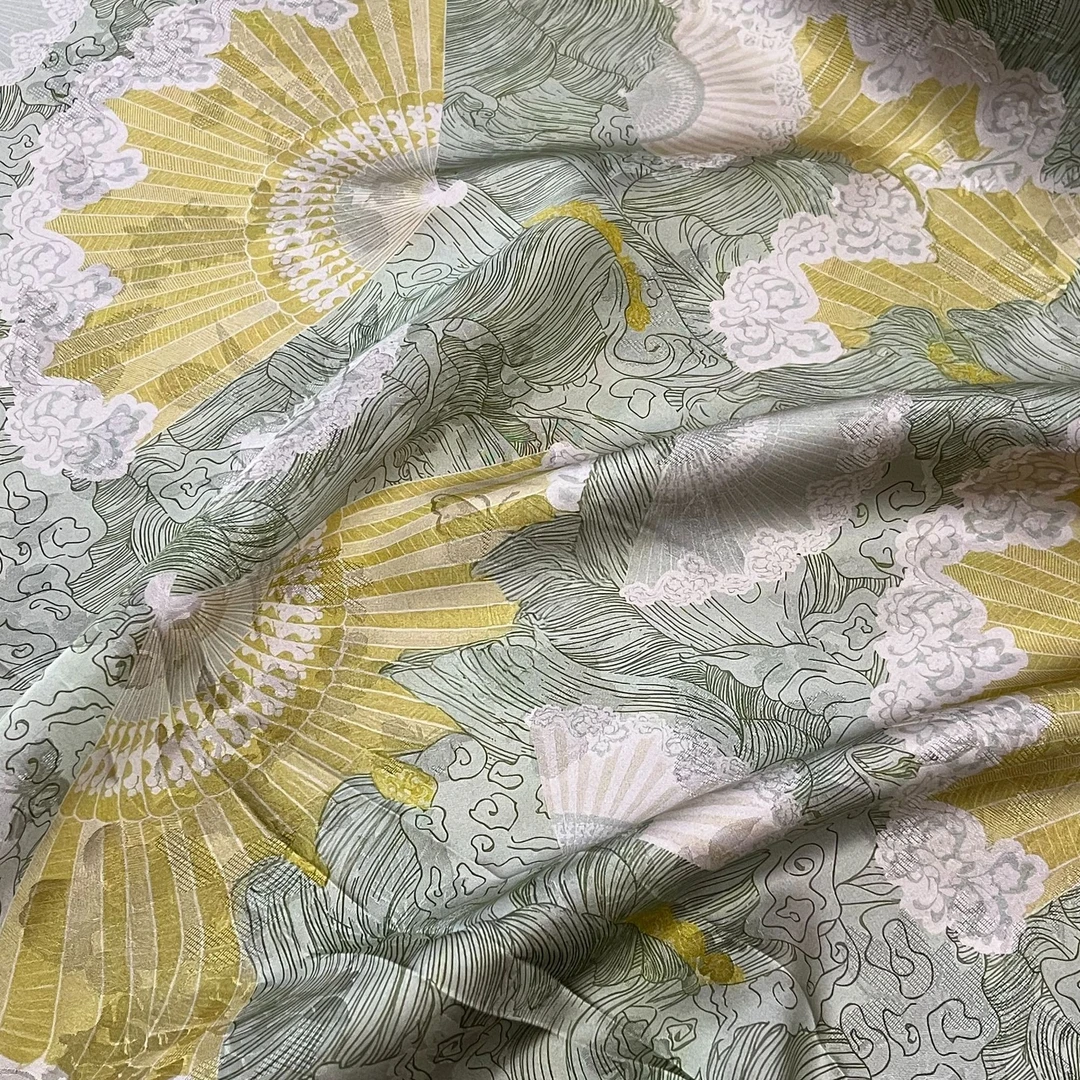 【如意扇】人丝红云纱面料新中式风格布料【HV9030】