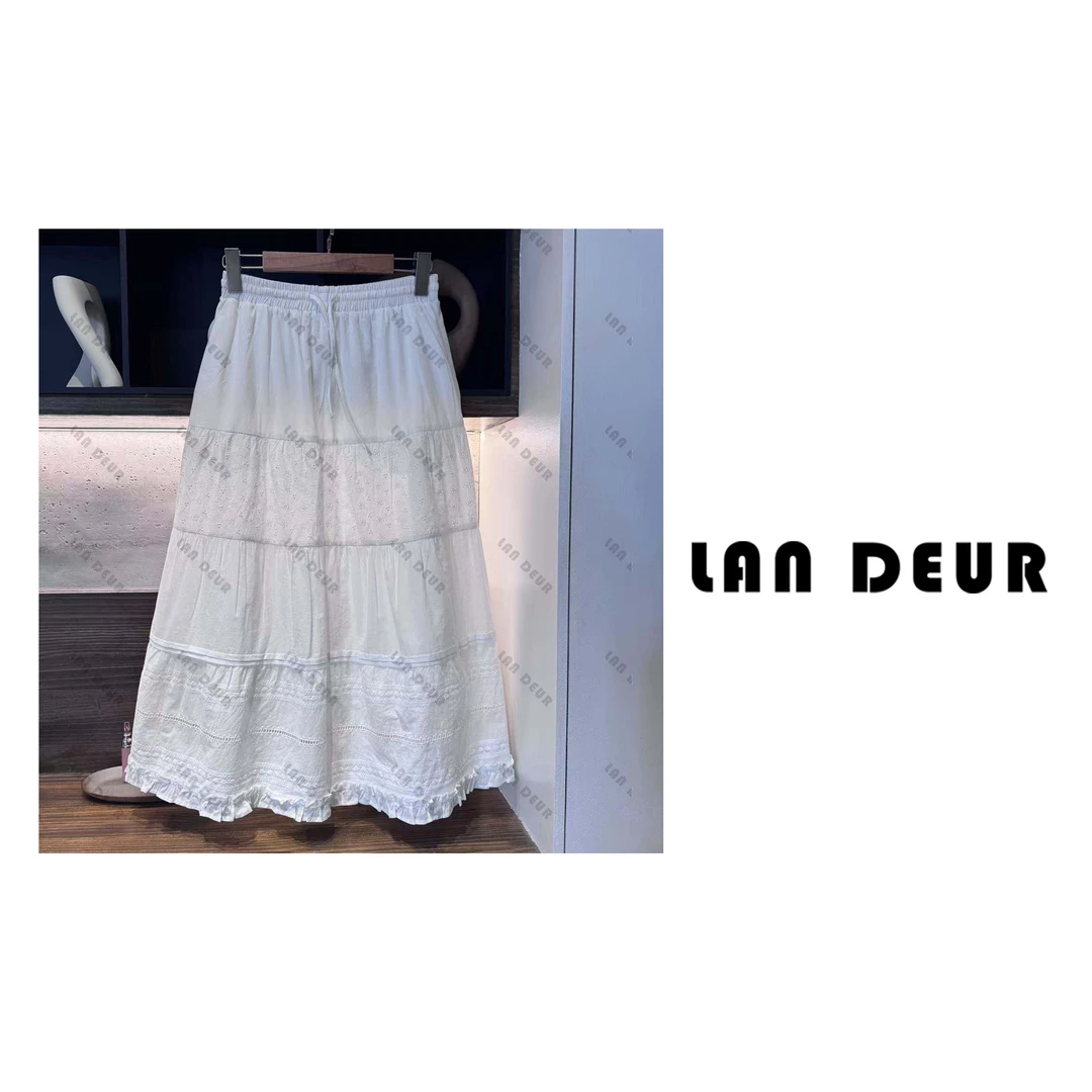 JIUJIU【微风野餐】半身裙减龄刺绣小白花松紧腰裙子