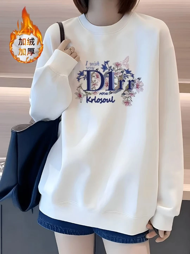 秋冬加绒1卫衣男女同款j休闲百搭印花卫衣 紫色花朵