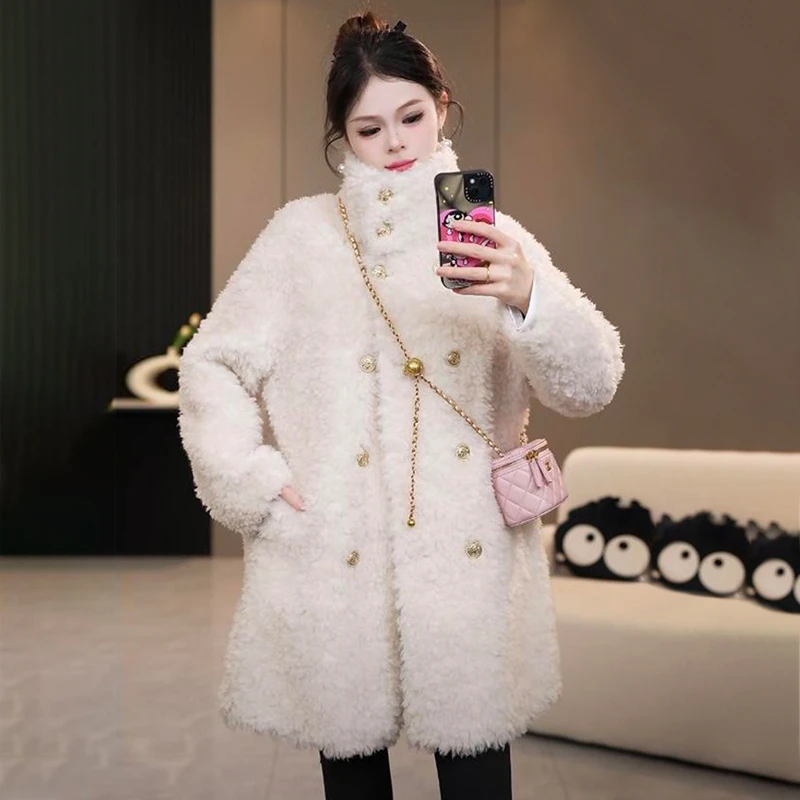 韩版保暖双排扣毛毛外套女冬季高级感新款棉衣富家千金穿搭棉服潮