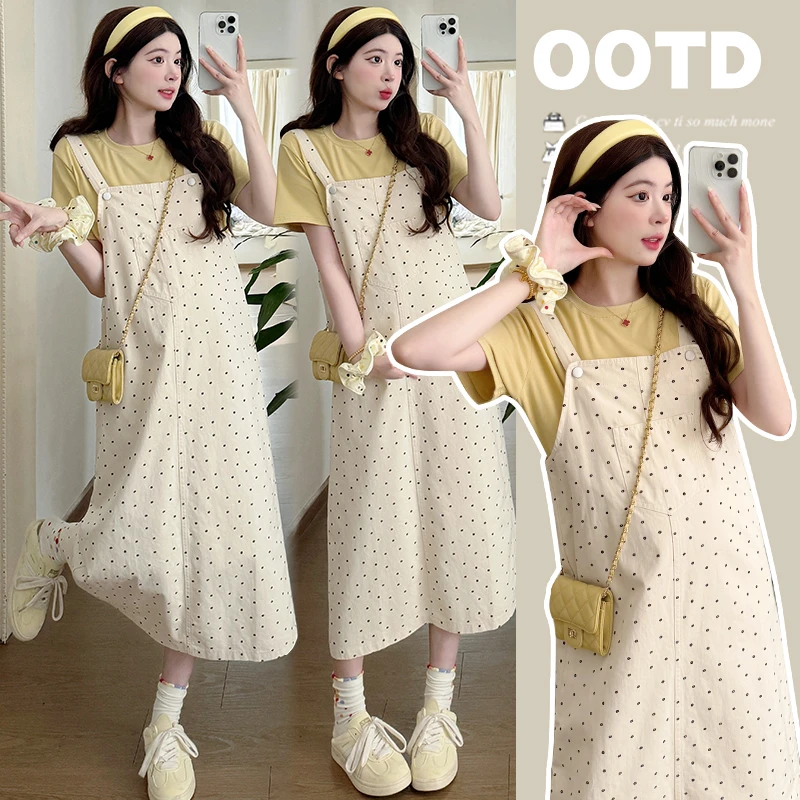 孕妇装夏时尚2025新款波点背带裙两件套孕妈高级感穿搭夏季连衣裙