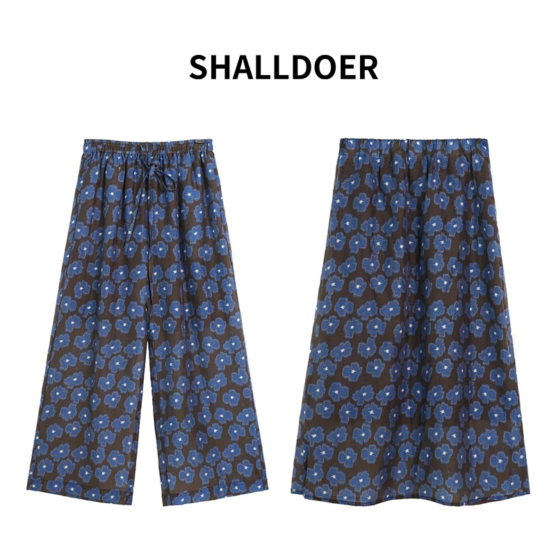 慵懒风复古碎花高腰阔腿裤女夏季新款宽松显瘦气质直筒休闲长裤子