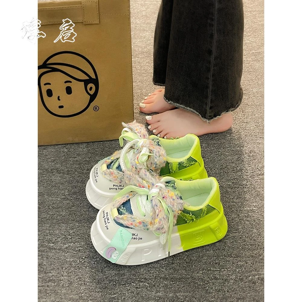 淳启多巴胺帆布小白鞋小众设计感2025夏季新款厚底休闲板鞋面包鞋