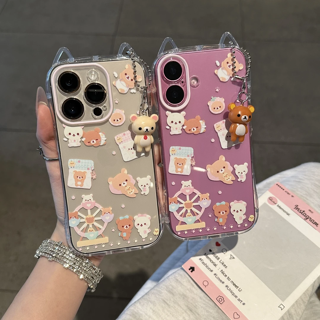 BANCA轻松熊小站熊挂件苹果16/15promax手机壳14猫耳朵13/12套
