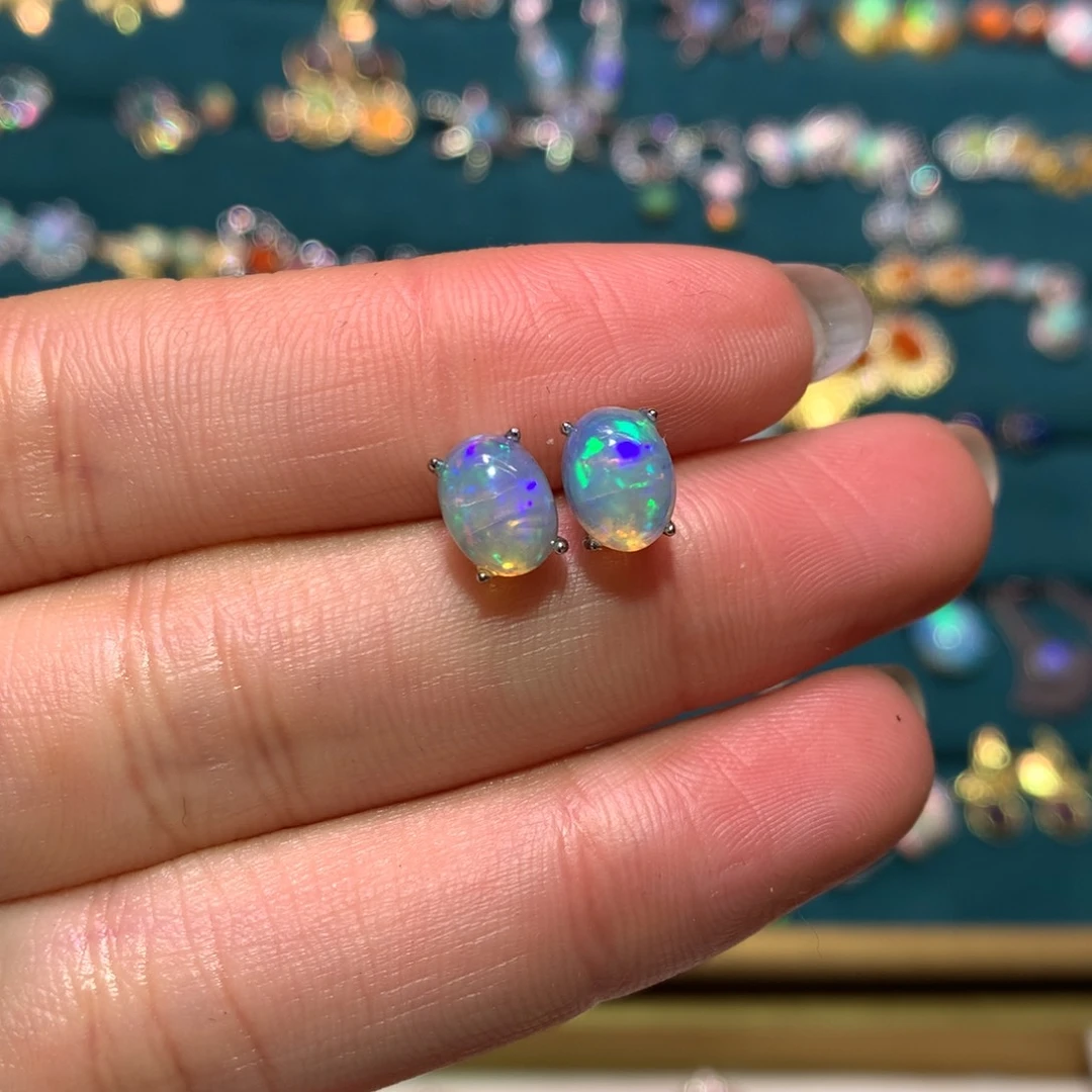 银S925镶嵌欧泊耳钉款式