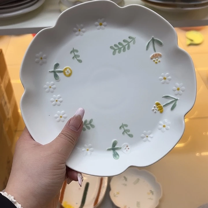稻谷壳白色花花盘子好看的