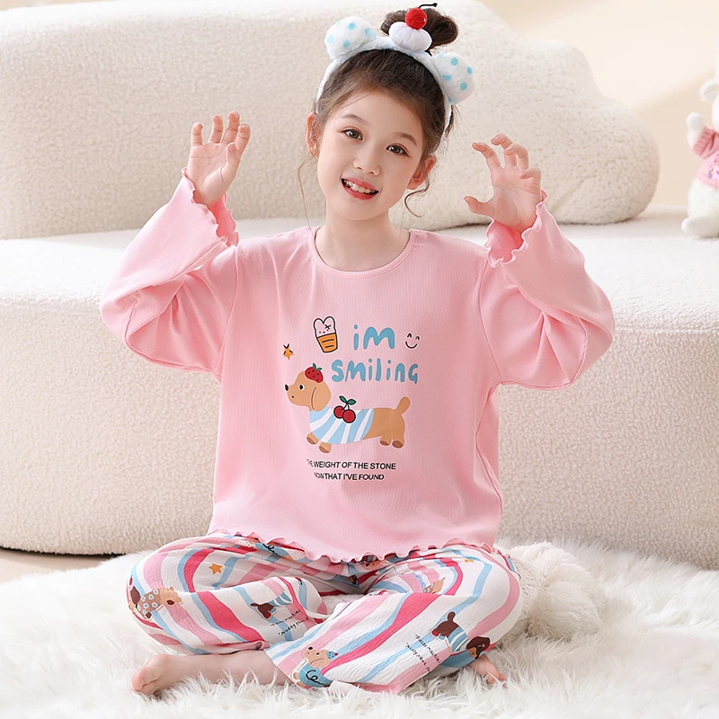女童睡衣套装春秋可爱甜美长袖卡通小女孩云朵棉宝宝腊肠狗家居服