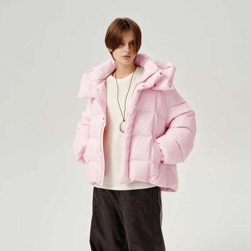 【秋日型游】PH KARIN粉色立领连帽显瘦白鹅绒羽绒服女冬新款