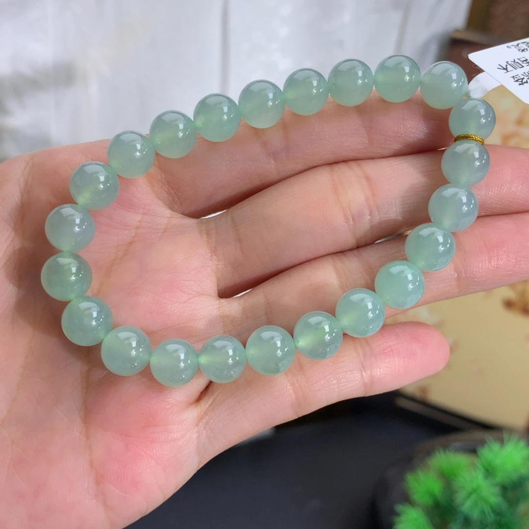 翡翠未镶嵌手串卡8冰胶晴绿手串