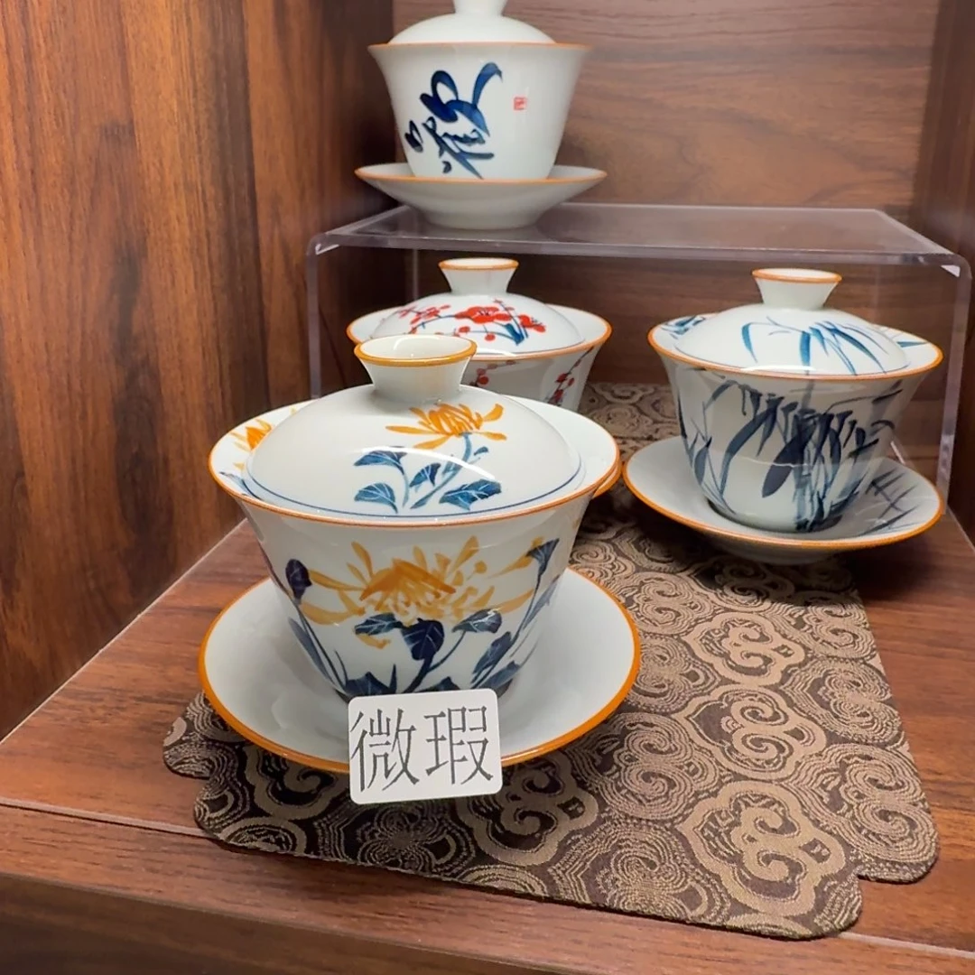 釉下手绘茶具微瑕