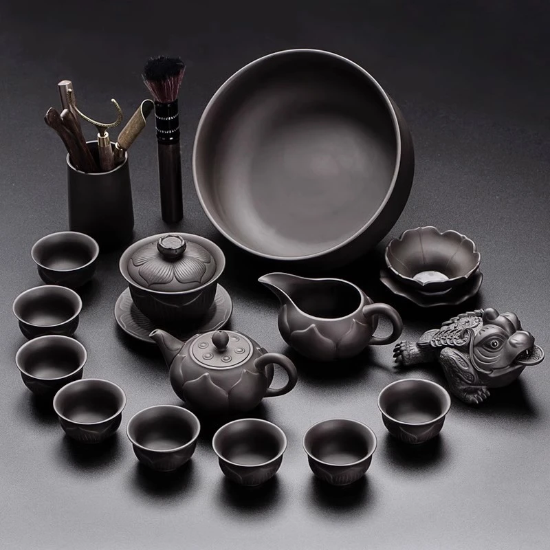 2025新款莲花荷韵紫砂茶具景德镇功夫茶壶泡茶专用茶杯家用办公室