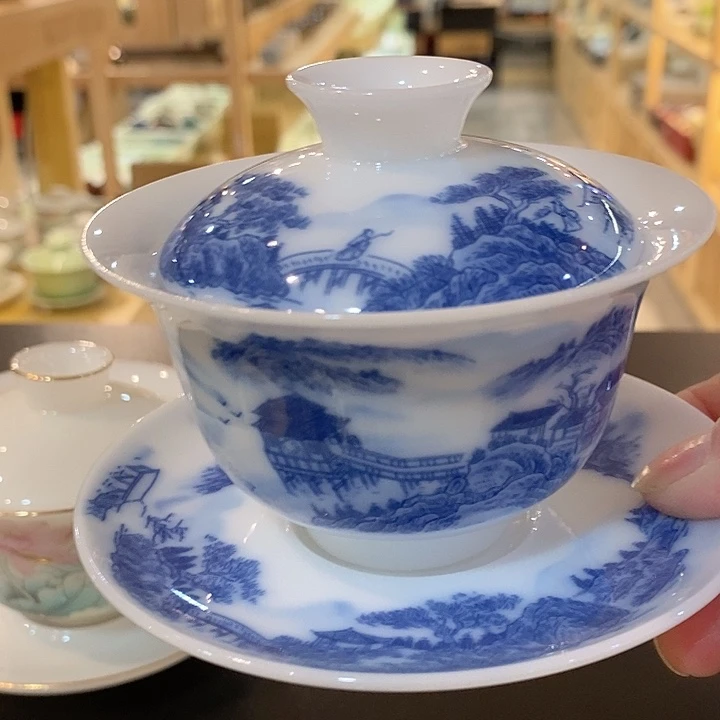 冰种羊脂这个真好看瓷器盖碗