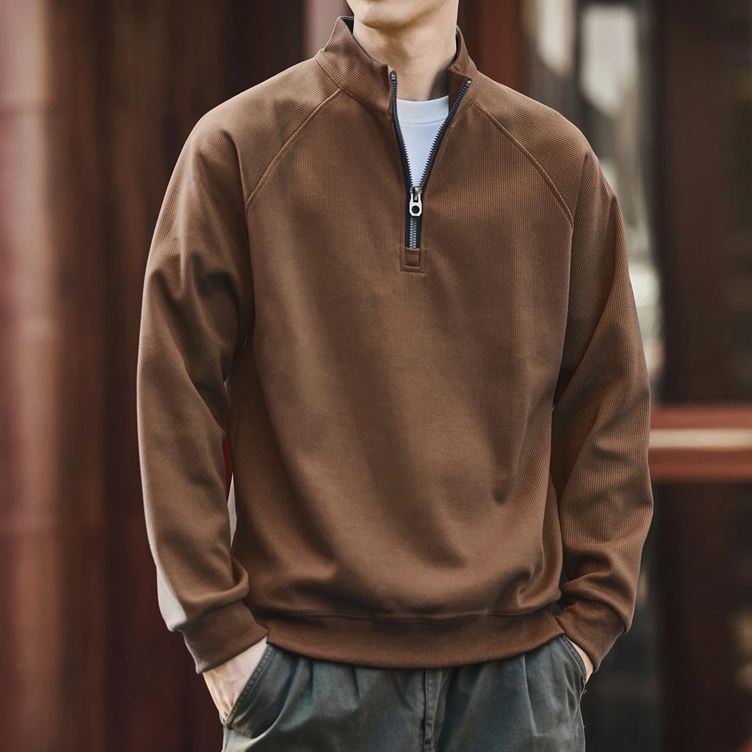 立领加绒高级感秋冬季新款半拉链加绒卫衣男士宽松潮牌外套打底衫