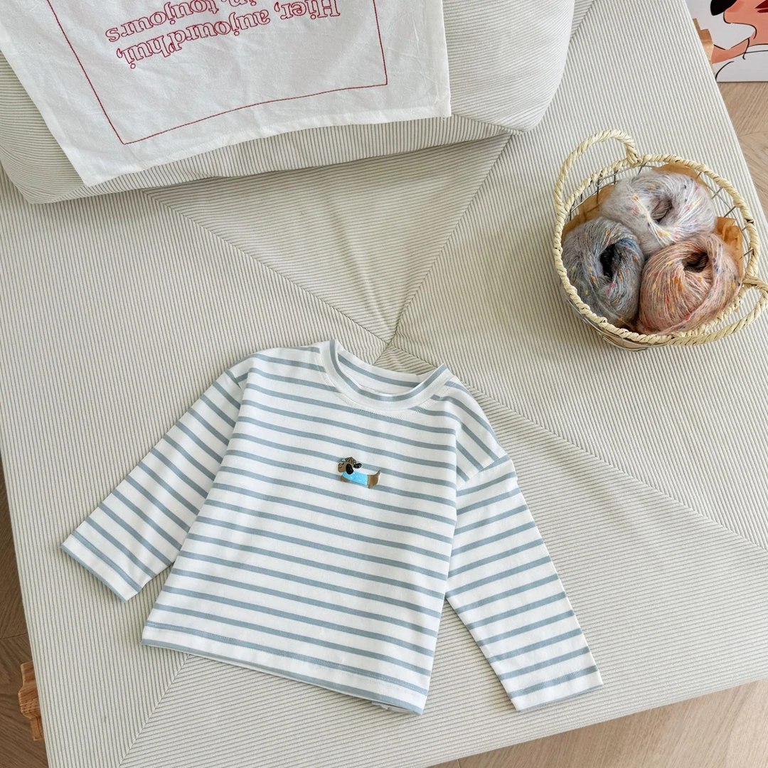 HM056-儿童春季条纹百搭长袖T恤男童新款棉卡通打底衫