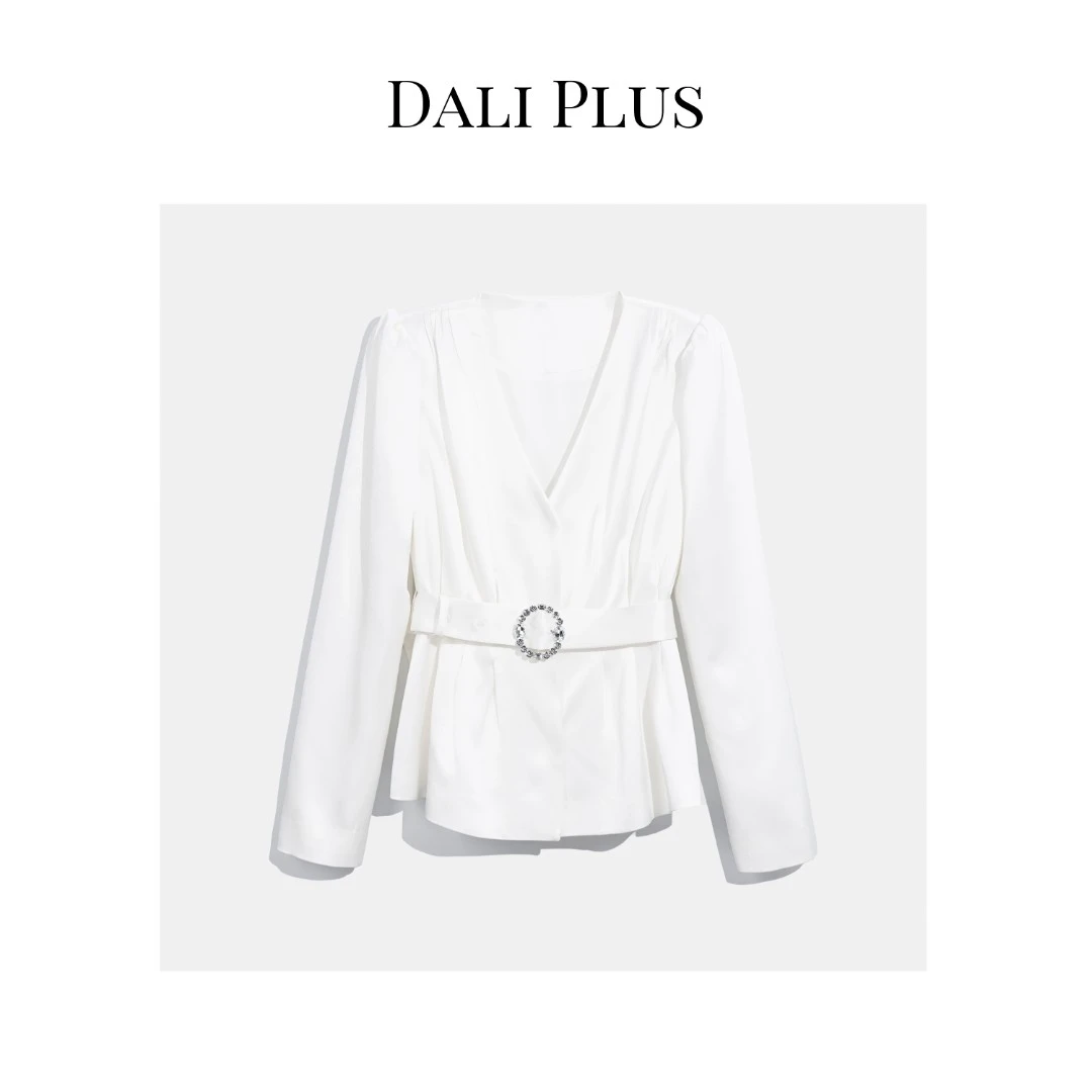 DALI PLUS时尚法式设计百搭收腰顺滑感白色西服西装外套-23211735