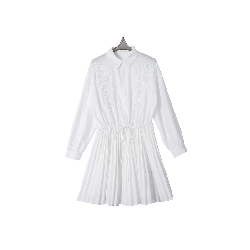 CELLENDI优雅秋季设计感女装连衣裙显瘦长袖白色时尚收腰15375