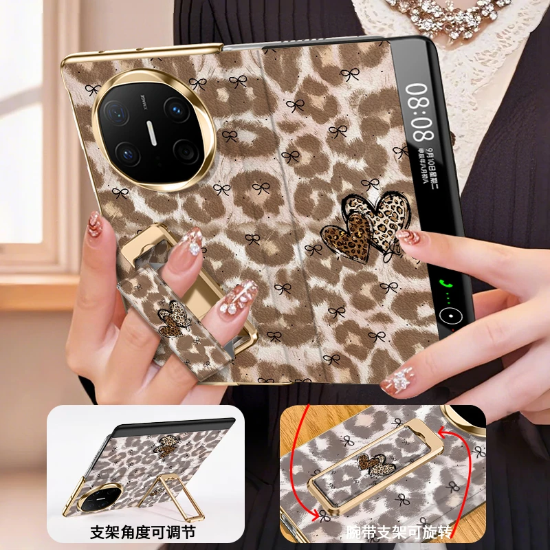 蝴蝶结豹纹爱心适用华为matex6手机壳mate x5典藏版腕带支架轻奢