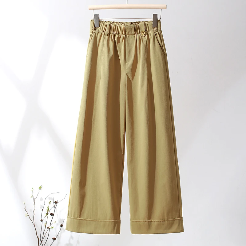 宽松阔腿裤女遮肉显瘦直筒休闲九分裤夏季复古花苞腰八分裤子薄款