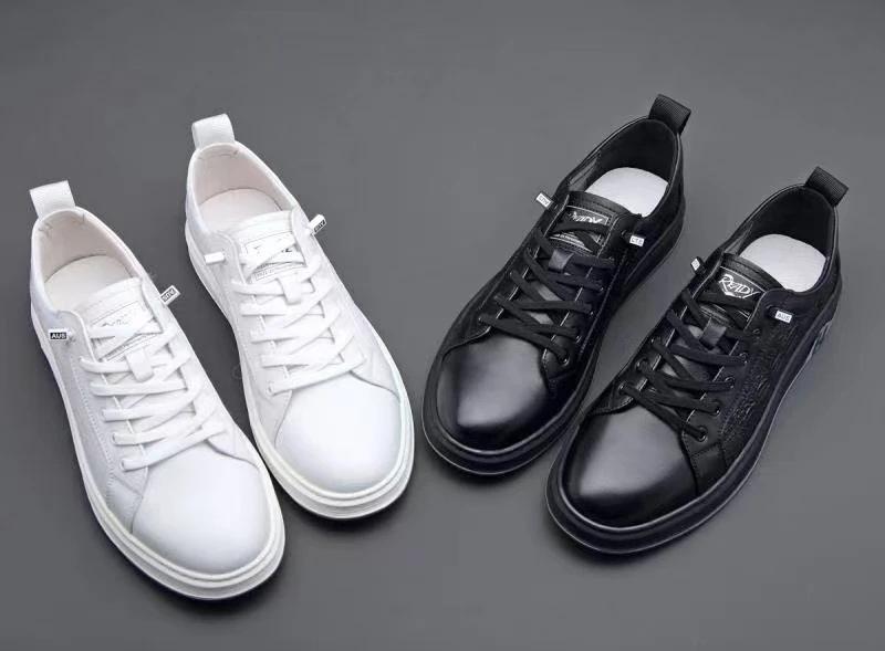 头层牛皮休闲休闲皮鞋春季透气韩版百搭鞋子圆头松紧带真皮