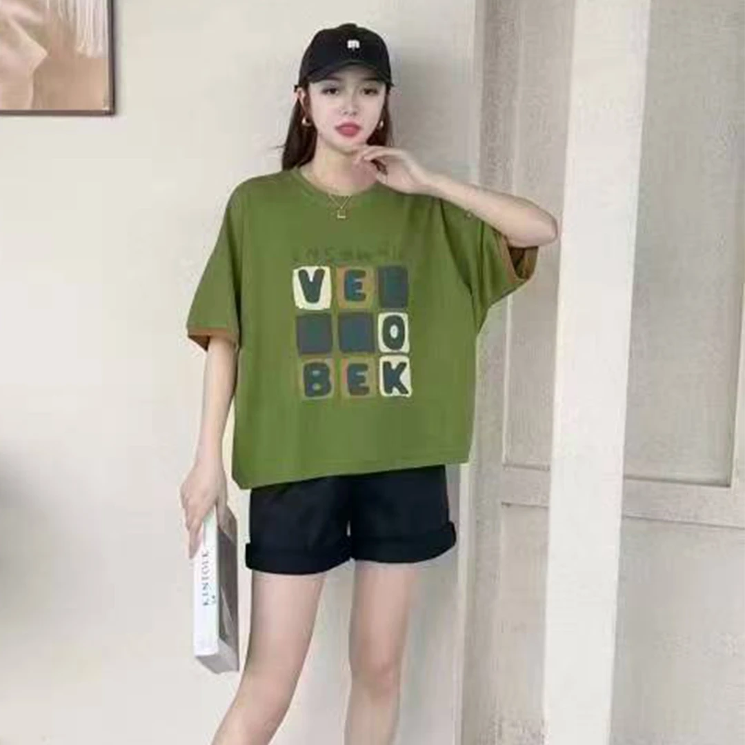 夏季新款印花英文短袖宽松T恤百搭时尚上衣B71122