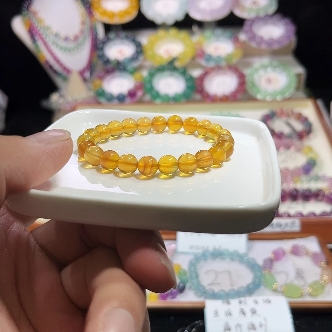 未镶嵌萤石手串金黄色单圈8mm