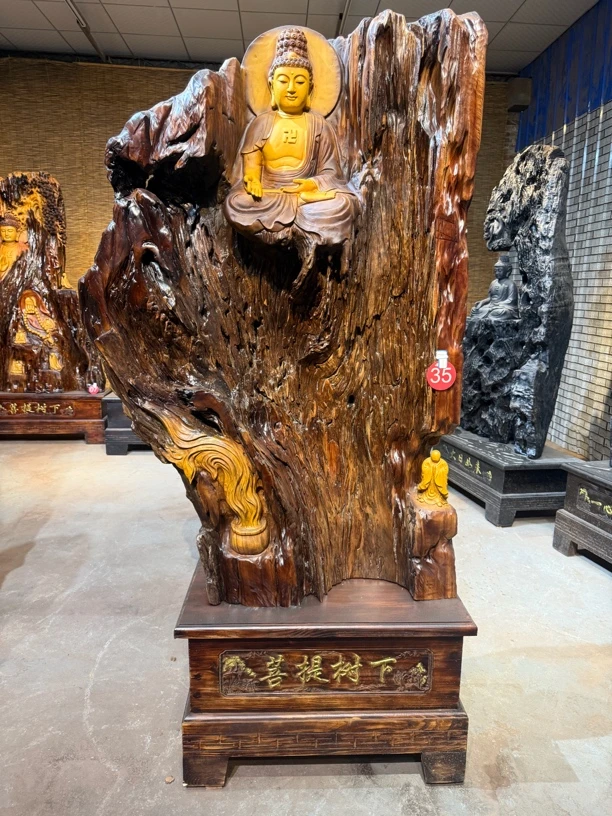 菩提树下一心向佛香樟木材质大厅摆件