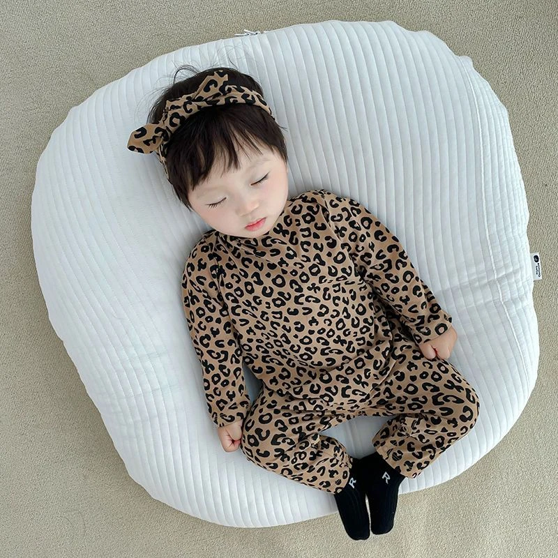 网红婴儿ins秋装ins风婴儿豹纹连体衣 可爱男女宝宝春秋款纯棉长