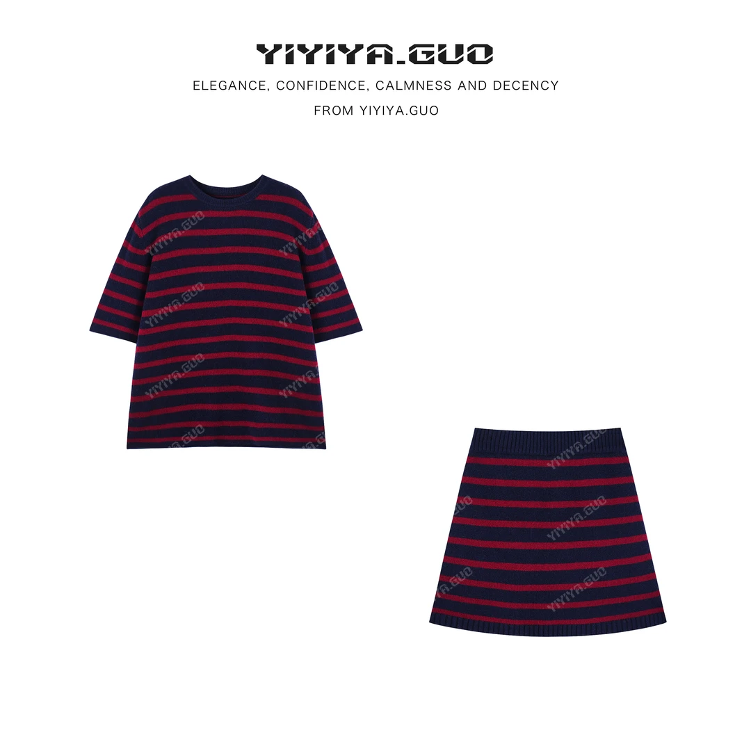 yiyiya.Guo艺艺吖【万能公式】常规款圆领条纹针织衫套装090313SS52