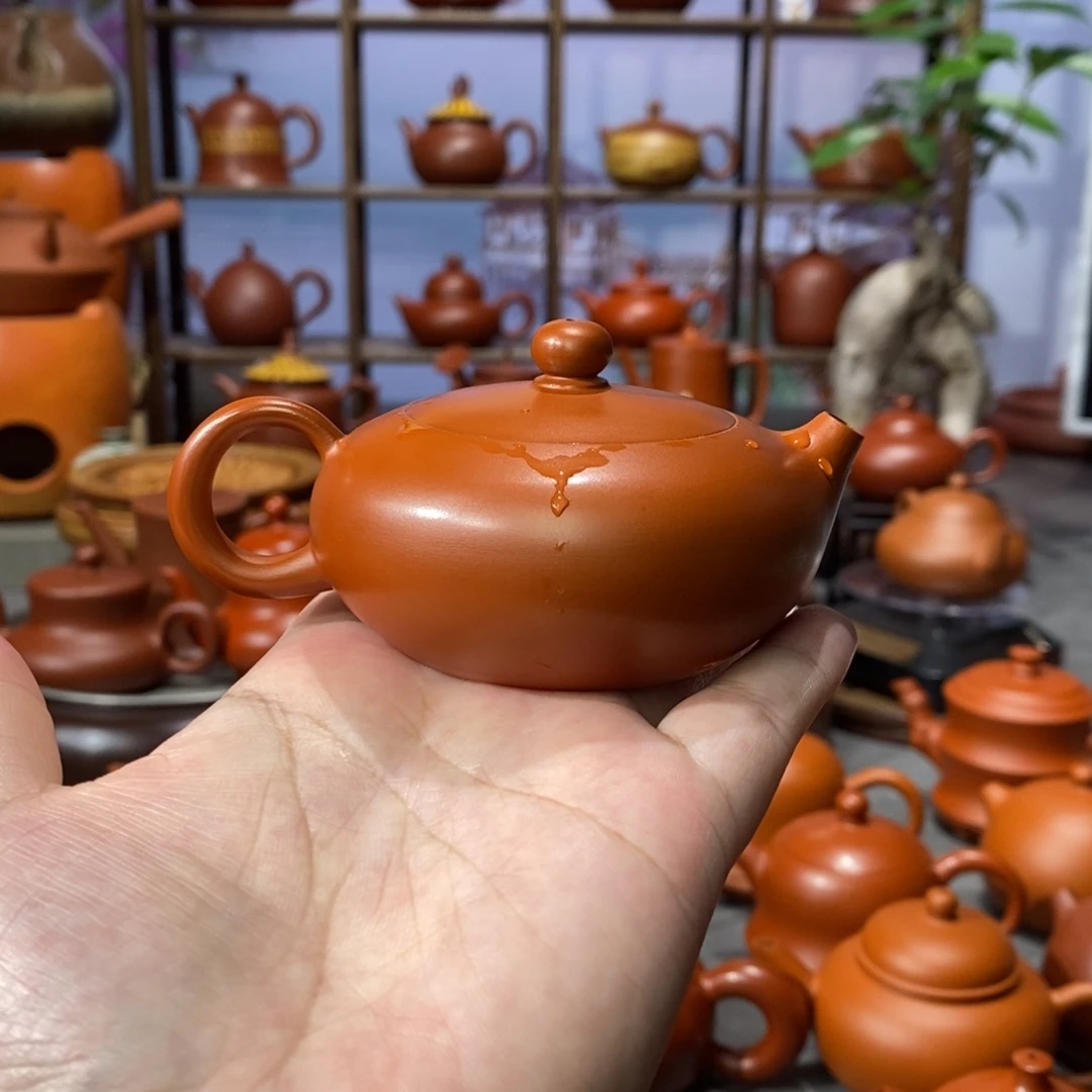 茶壶朱泥吴炫杰朱泥扁西施壶90c