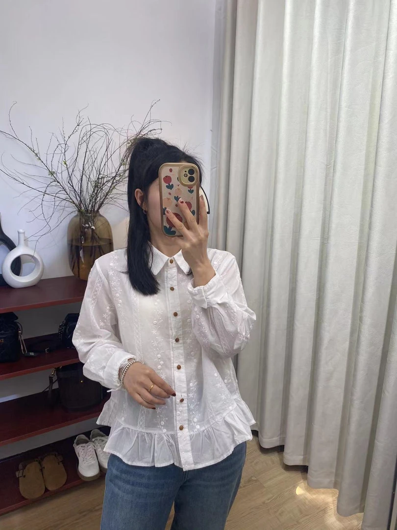 【慧慧精选】春季新品 ~正肩袖~提花拼接花边棉小衫