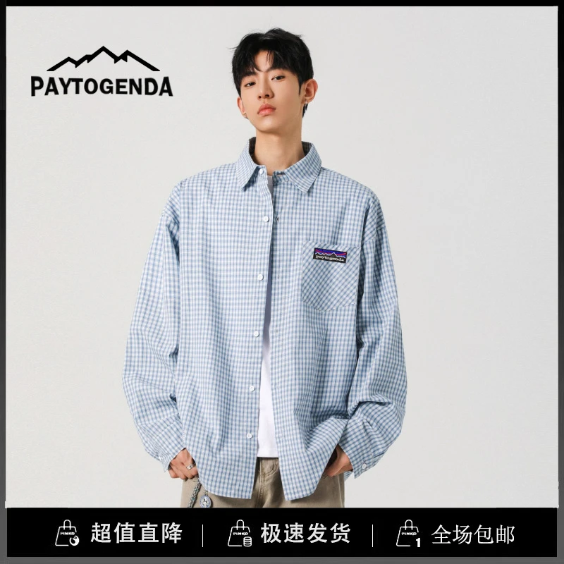 巴塔paytogenda旗舰店格子长袖衬衫男女宽松情侣休闲百搭衬衣外套