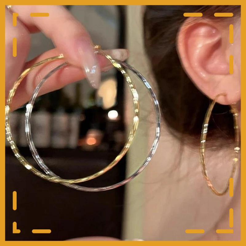 铜合金锆石耳饰 小众高级感银色粗素圈耳环女奢华感张扬设计新款